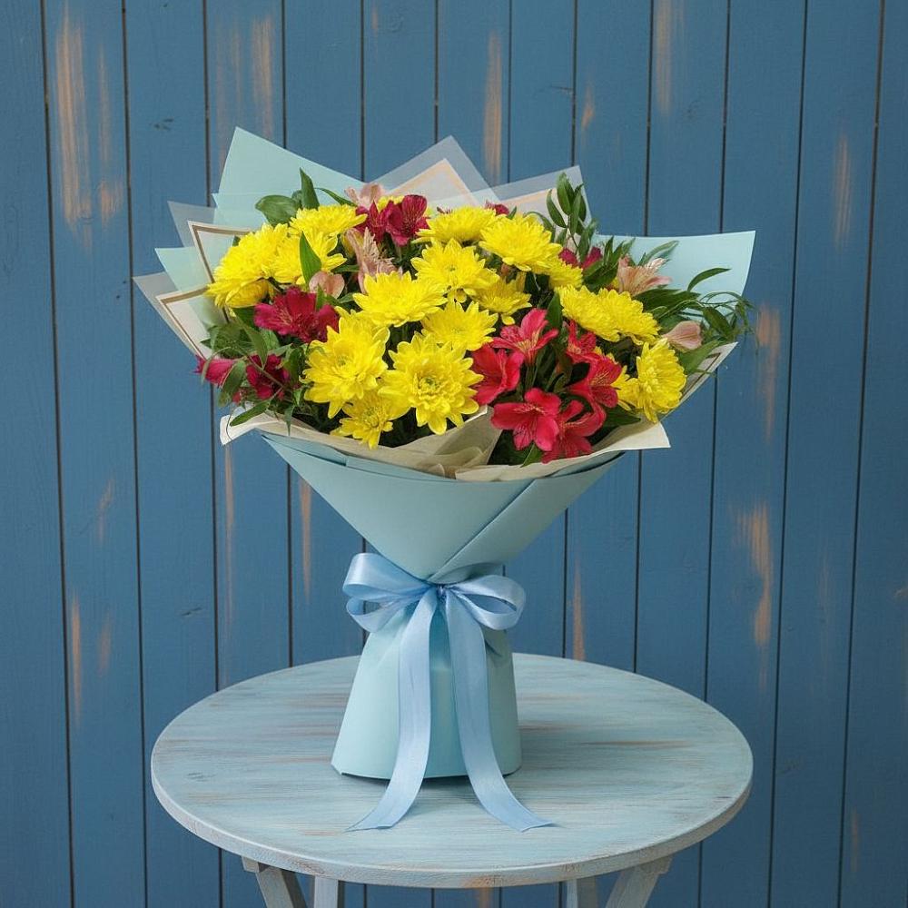 Букет цветов из: Альстромерии и Хризантемы в Тиликтино
