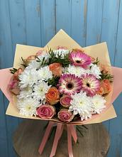 Букет цветов из:  Розы, Герберы и Хризантемы в Тиликтино