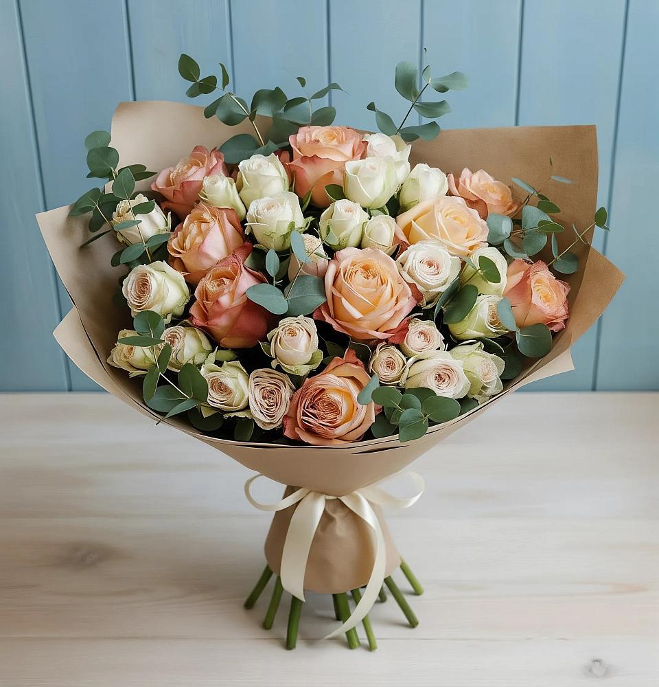 Букет цветов из: Альстромерии и Розы в Тиликтино