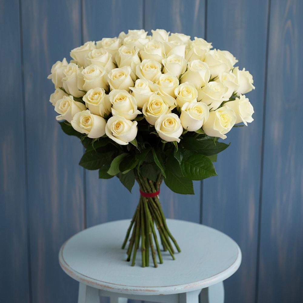 Букет 51 Белая роза Эдлесс Лав в Тиликтино