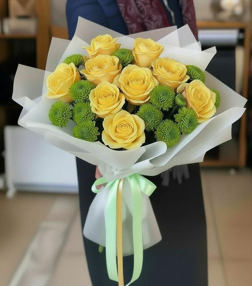 Букет цветов из: Хризантемы и Розы в Тиликтино