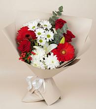 Букет цветов из:  Розы, Хризантемы, Герберы и Лилии в Тиликтино