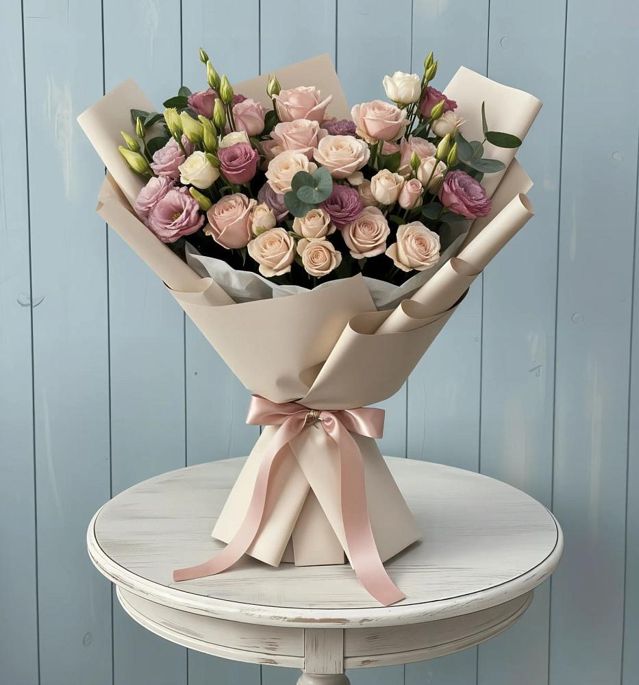 Букет цветов из: Розы и Лизиантусы в Тиликтино