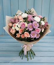 Букет цветов из:  Хризантемы, Розы и Альстромерии в Тиликтино