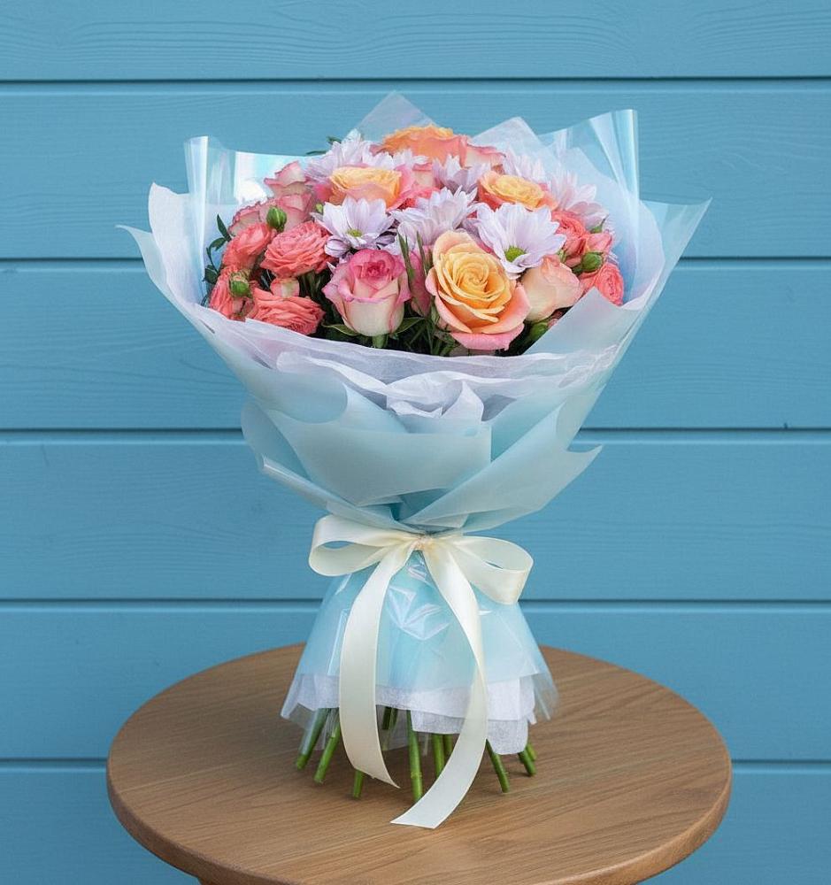 Букет цветов из: Хризантемы и Розы в Тиликтино