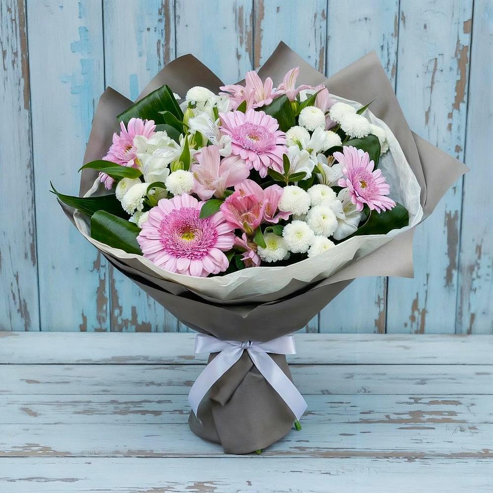 Букет цветов из: Герберы, Альстромерии и Хризантемы в Тиликтино