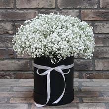 Цветочная композиция из Гипсофила в шляпной коробке в Тиликтино